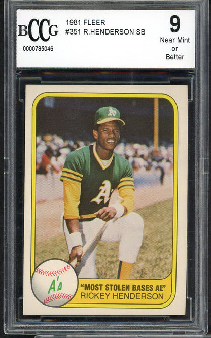1981 Fleer #351 Rickey Henderson A's BCCG 9 568110