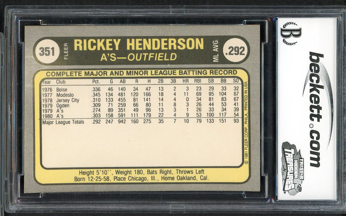 1981 Fleer #351 Rickey Henderson A's BCCG 9 568110