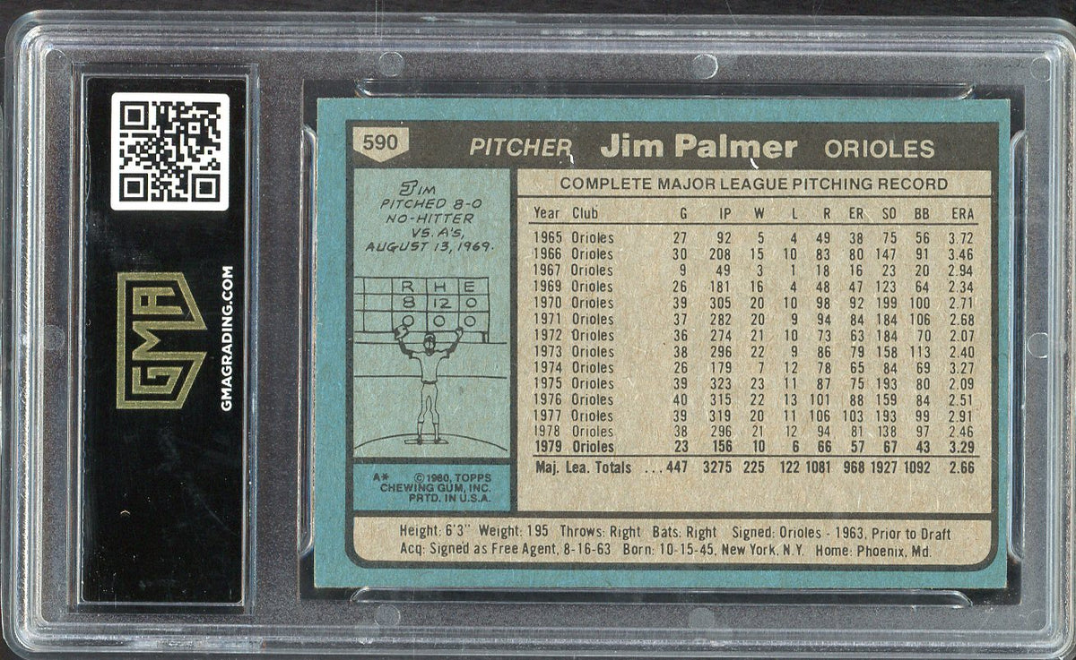 1980 Topps Baseball #590 Jim Palmer Orioles GMA 7 NM 568129