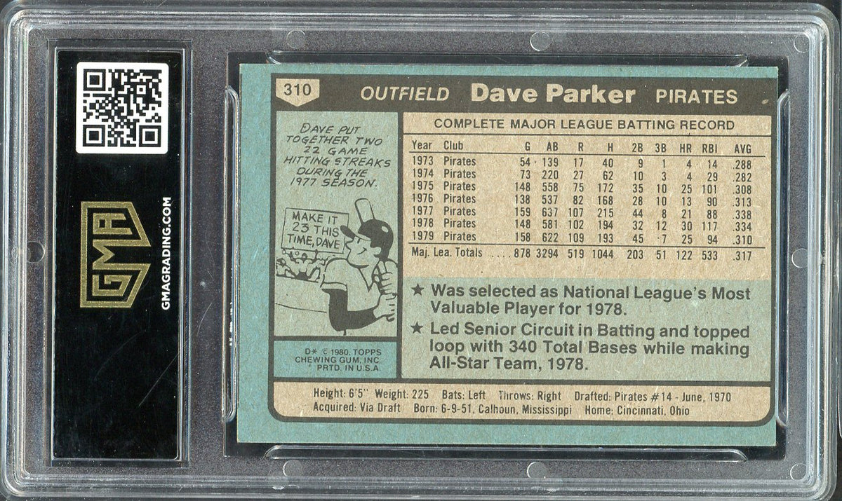 1980 Topps Baseball #310 Dave Parker Pirates GMA 7 NM 568131