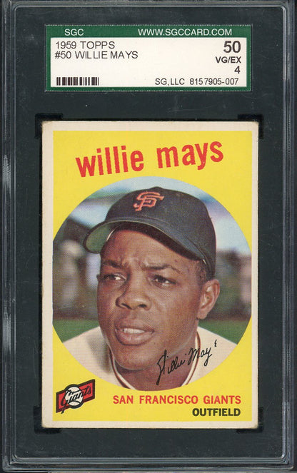 1959 Topps Baseball #050 Willie Mays Giants SGC 4 VG-EX 568142