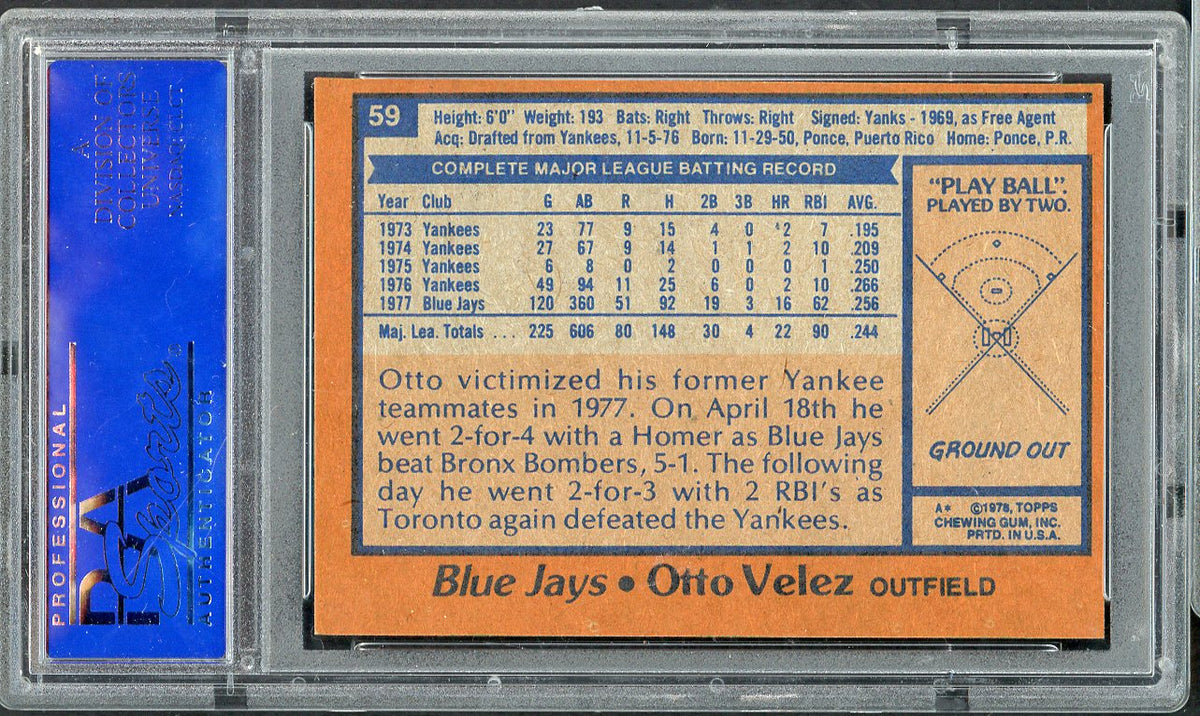 1978 Topps Baseball #059 Otto Velez Blue Jays PSA 8 NM/MT 568147