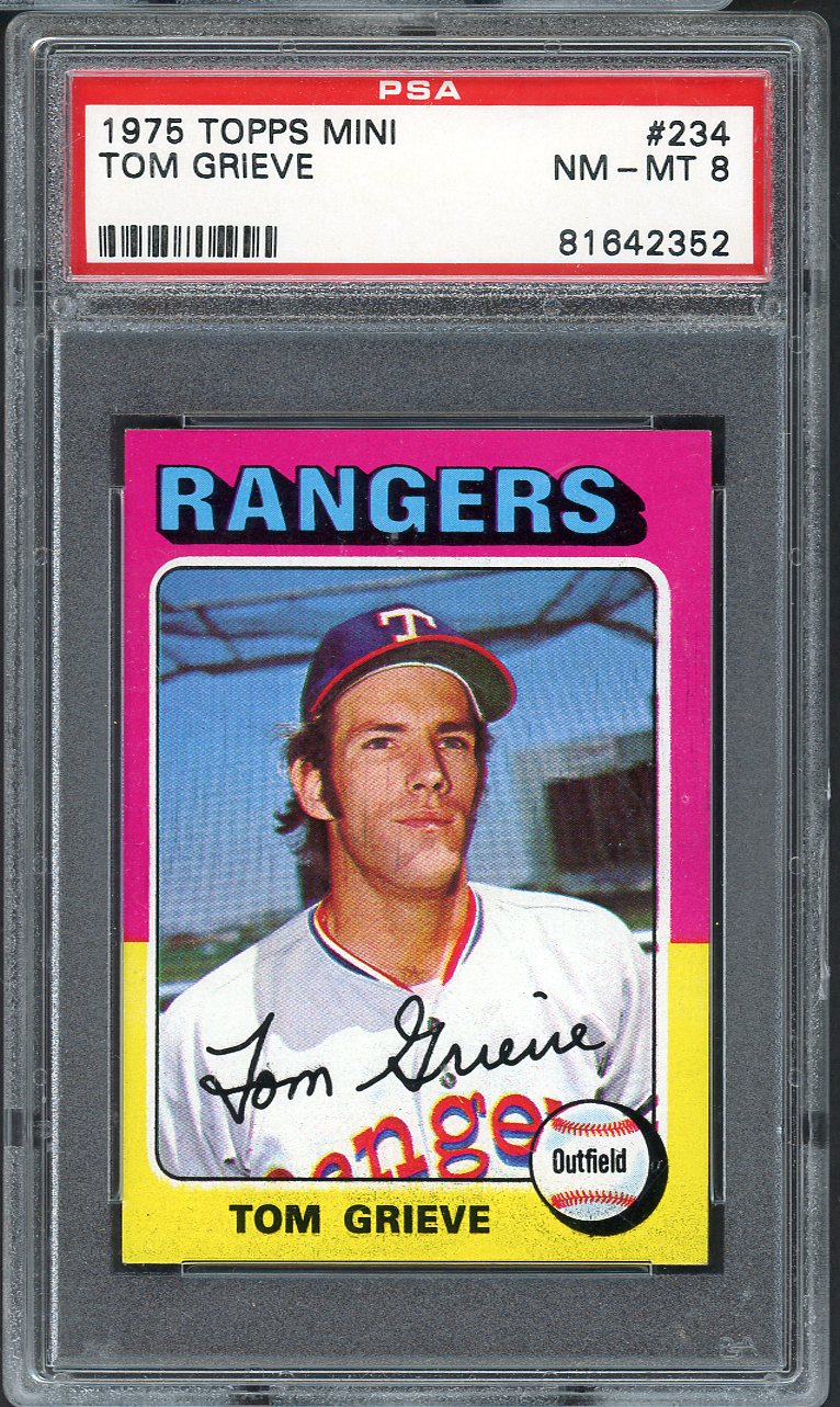 1975 Topps Mini Baseball #234 Tom Grieve Rangers PSA 8 NM/MT 568151