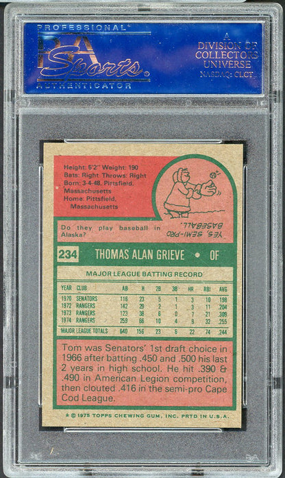 1975 Topps Mini Baseball #234 Tom Grieve Rangers PSA 8 NM/MT 568151