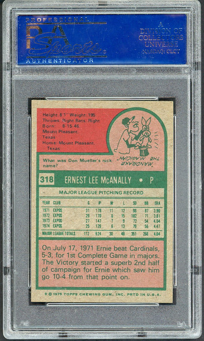 1975 Topps Mini Baseball #318 Ernie McAnally Expos PSA 8 NM/MT 568152