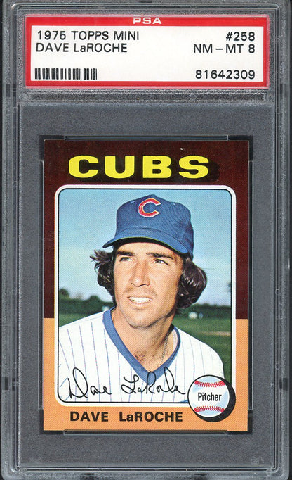 1975 Topps Mini Baseball #258 Dave Laroche Cubs PSA 8 NM/MT 568153