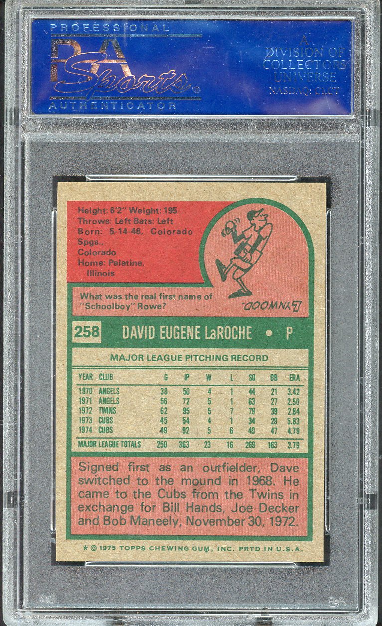 1975 Topps Mini Baseball #258 Dave Laroche Cubs PSA 8 NM/MT 568153