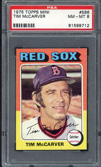 1975 Topps Mini Baseball #586 Tim McCarver Red Sox PSA 8 NM/MT 568157
