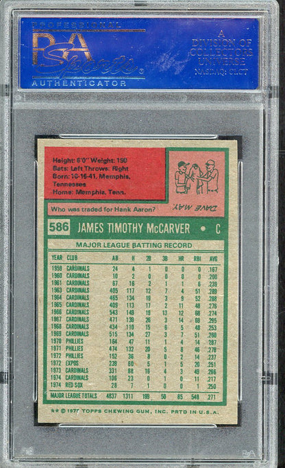 1975 Topps Mini Baseball #586 Tim McCarver Red Sox PSA 8 NM/MT 568157