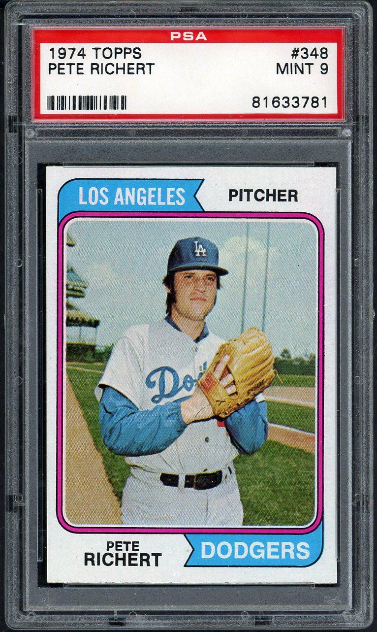 1974 Topps Baseball #348 Pete Richert Dodgers PSA 9 MINT 568160