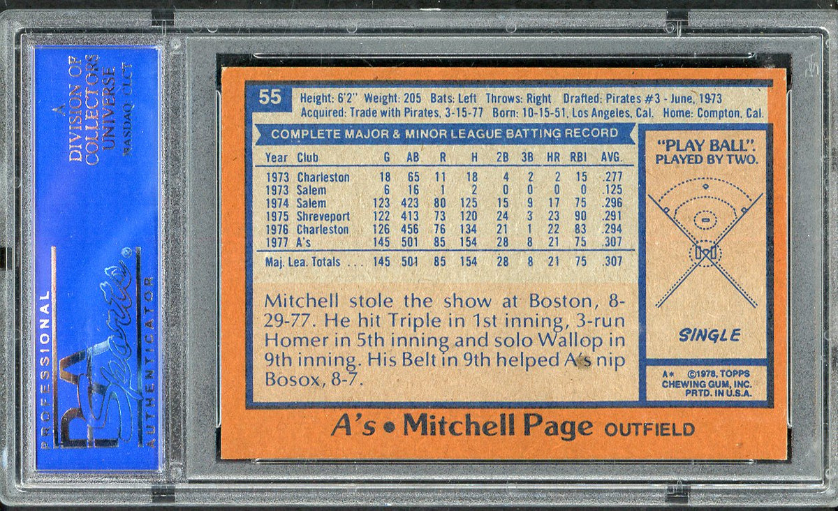 1978 Topps Baseball #055 Mitchell Page A's PSA 8 NM/MT 568162