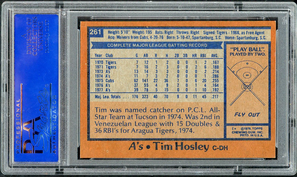 1978 Topps Baseball #261 Tim Hosley A's PSA 8 NM/MT 568163