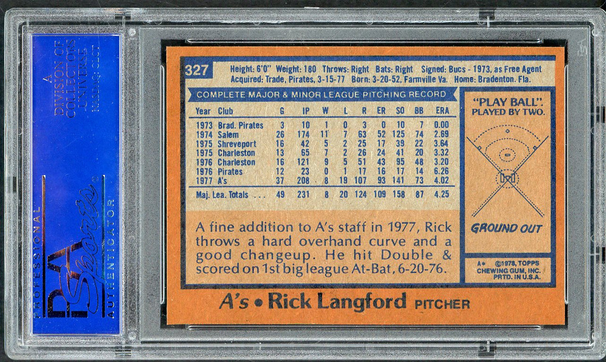 1978 Topps Baseball #327 Rick Langford A's PSA 8 NM/MT 568164