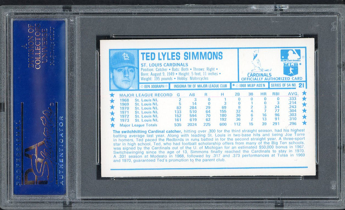 1974 Kelloggs Baseball #021 Ted Simmons Cardinals PSA 9 MINT 568166