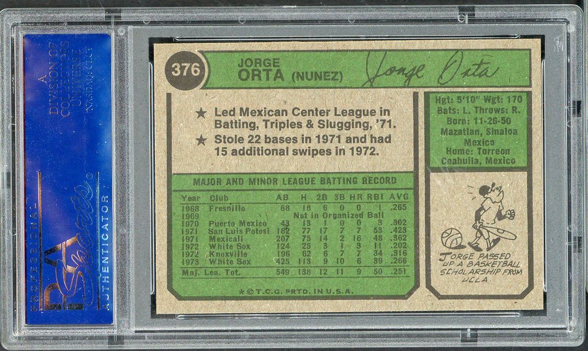 1974 Topps Baseball #376 Jorge Orta White Sox PSA 8 NM/MT 568176