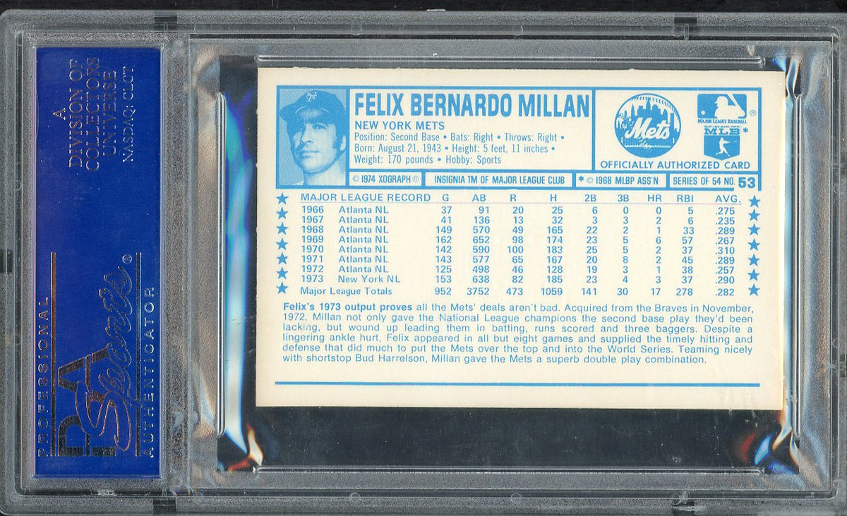 1974 Kelloggs Baseball #053 Felix Millan Mets PSA 10 GEM MINT 568177