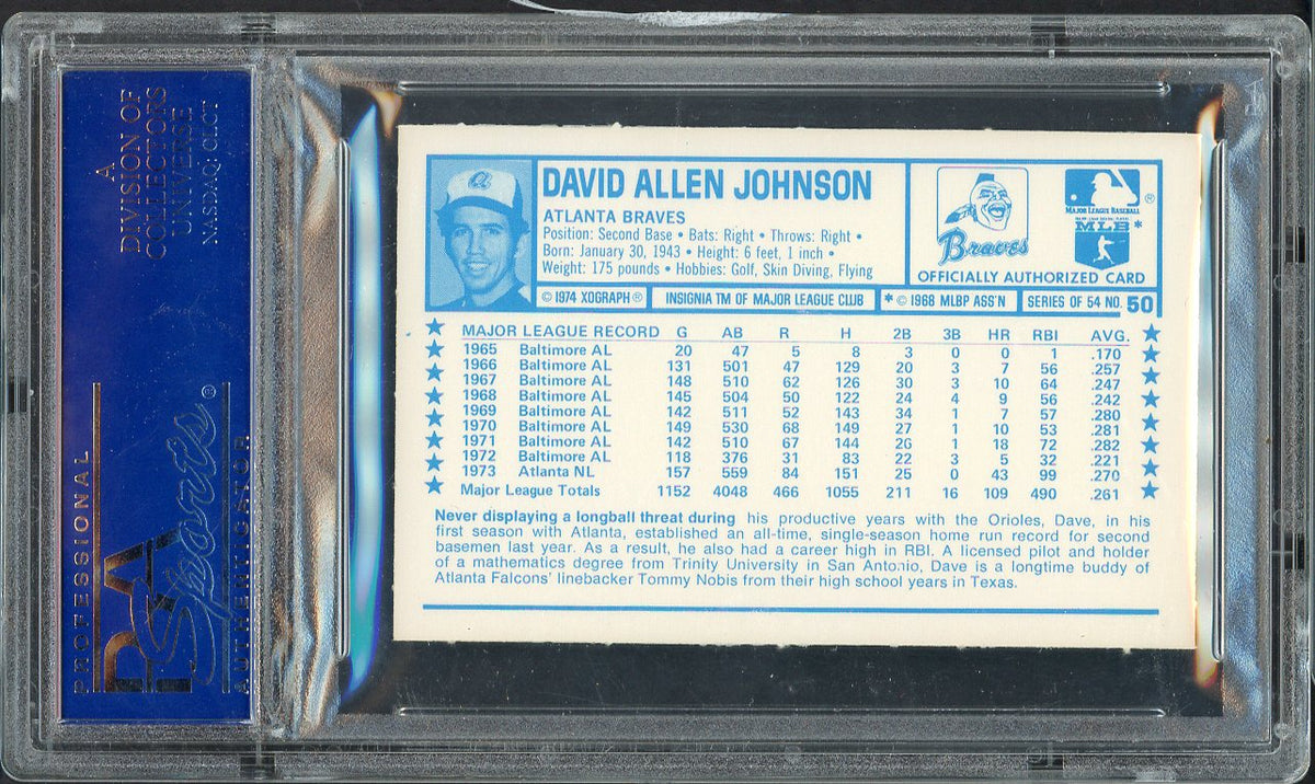 1974 Kelloggs Baseball #050 Dave Johnson Braves PSA 9 MINT 568179