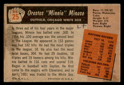 1955 Bowman Baseball # 25 Minnie Minoso White Sox VG-EX 568351