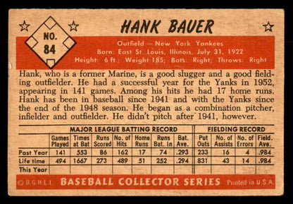 1953 Bowman Color Baseball # 84 Hank Bauer Yankees VG-EX 568353
