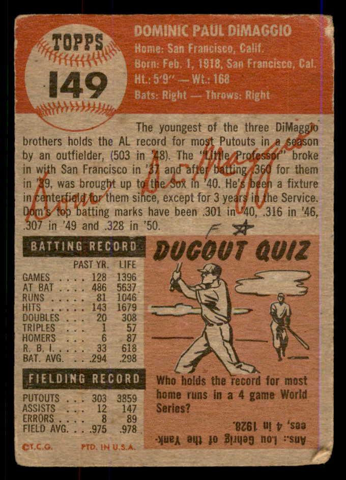 1953 Topps Baseball #149 Dom Dimaggio Red Sox FR-GD 568355