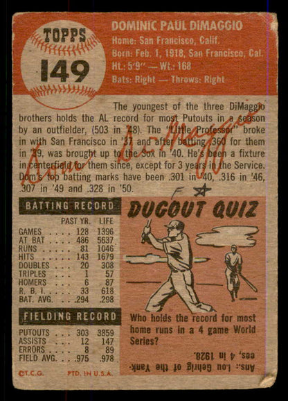 1953 Topps Baseball #149 Dom Dimaggio Red Sox FR-GD 568355