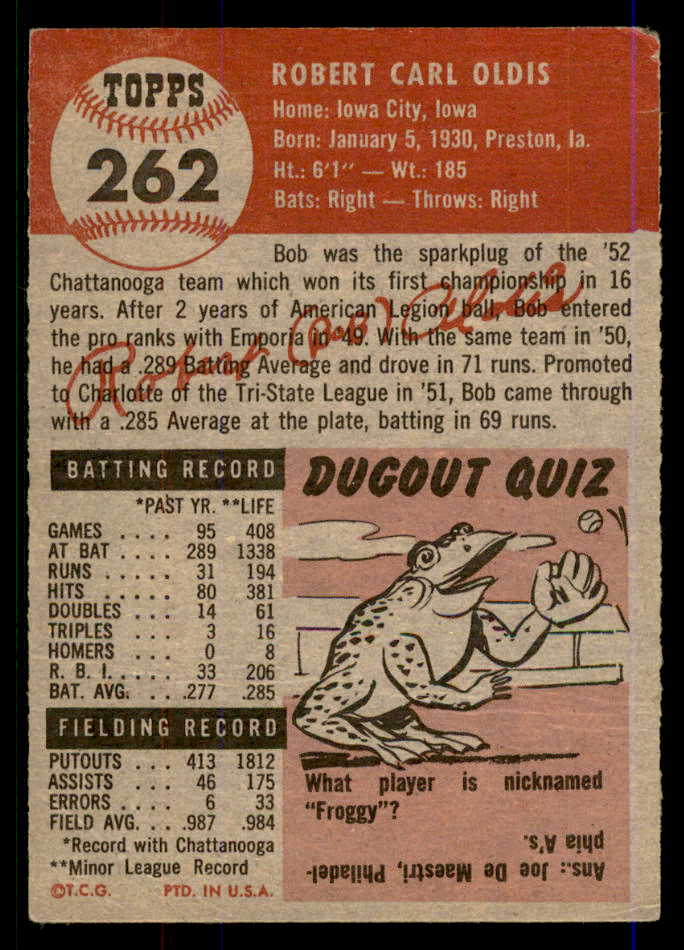 1953 Topps Baseball #262 Bob Oldis Senators GD-VG 568358