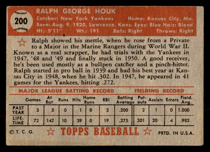 1952 Topps Baseball #200 Ralph Houk Yankees VG-EX 568373