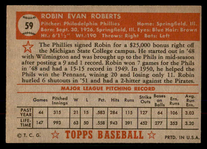 1952 Topps Baseball # 59 Robin Roberts Phillies EX+/EX-MT Red 568380