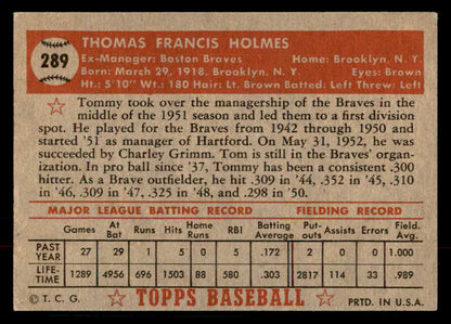 1952 Topps Baseball #289 Tommy Holmes Braves VG 568382
