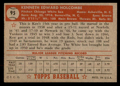 1952 Topps Baseball # 95 Ken Holcombe White Sox EX-MT 568383