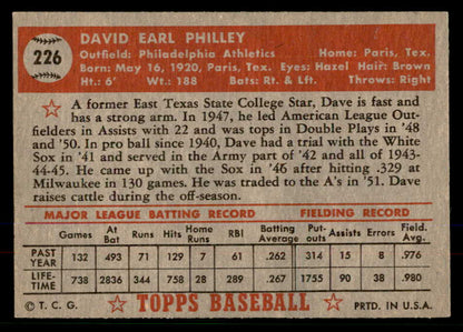 1952 Topps Baseball #226 Dave Philley A's EX-MT 568386