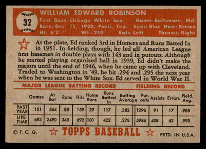 1952 Topps Baseball # 32 Eddie Robinson White Sox EX-MT Red 568388