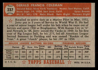 1952 Topps Baseball #237 Jerry Coleman Yankees EX-MT 568393
