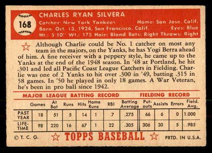 1952 Topps Baseball #168 Charlie Silvera Yankees EX+/EX-MT 568410