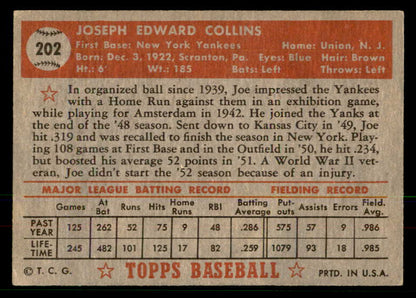1952 Topps Baseball #202 Joe Collins Yankees EX 568422