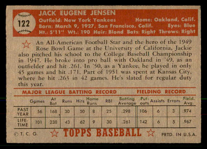 1952 Topps Baseball #122 Jackie Jensen Yankees EX-MT 568425