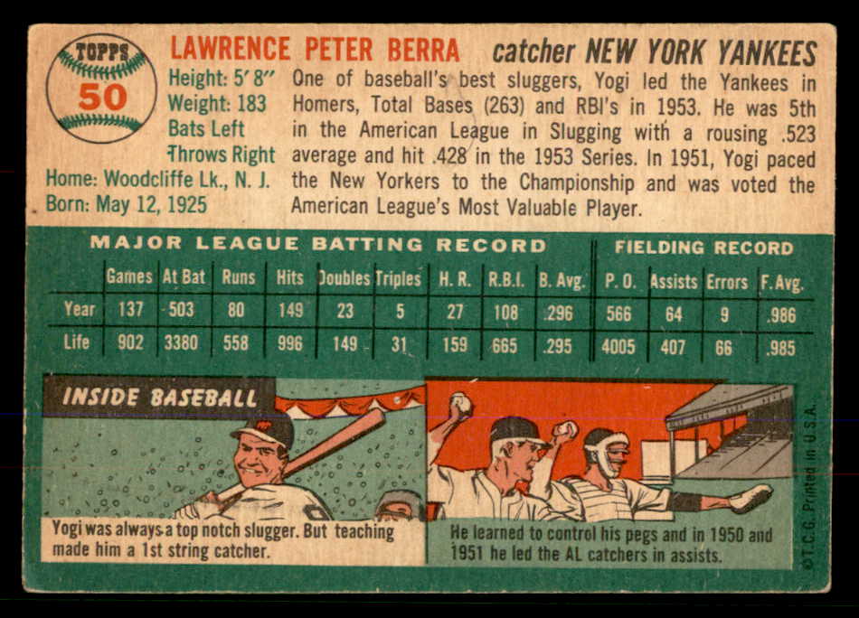 1954 Topps Baseball # 50 Yogi Berra Yankees VG-EX 568436