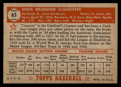 1952 Topps Baseball # 65 Enos Slaughter Cardinals EX-MT Red 568438