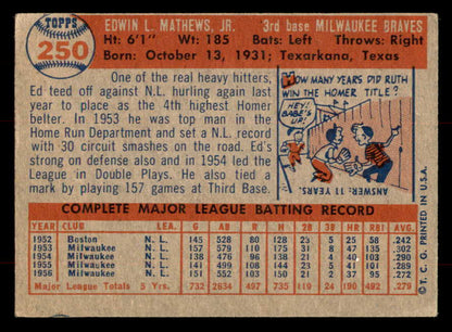1957 Topps Baseball #250 Eddie Mathews Braves VG-EX 568470