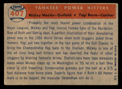 1957 Topps Baseball #407 Mickey Mantle Yogi Berra VG 568471