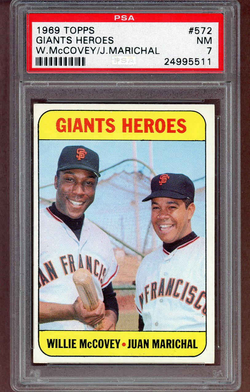 1969 Topps Baseball #572 Willie McCovey Juan Marichal PSA 7 NM 568620