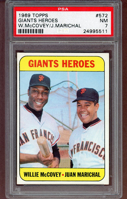 1969 Topps Baseball #572 Willie McCovey Juan Marichal PSA 7 NM 568620