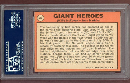 1969 Topps Baseball #572 Willie McCovey Juan Marichal PSA 7 NM 568620