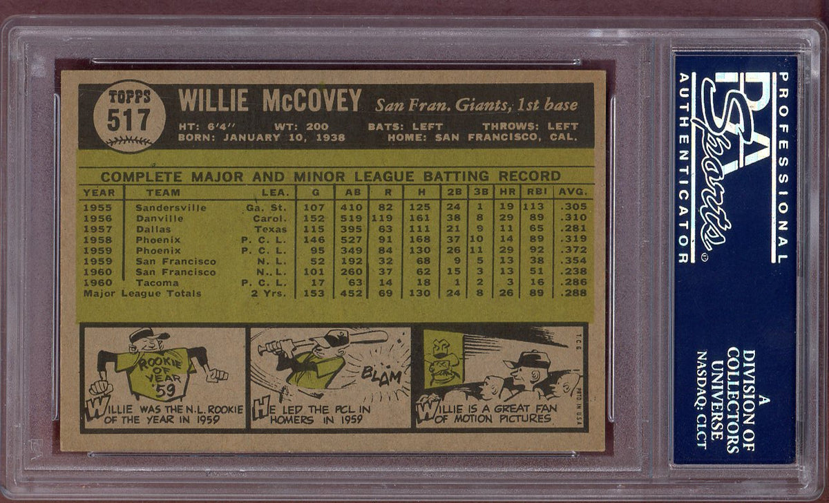 1961 Topps Baseball #517 Willie McCovey Giants PSA 7 NM 568628