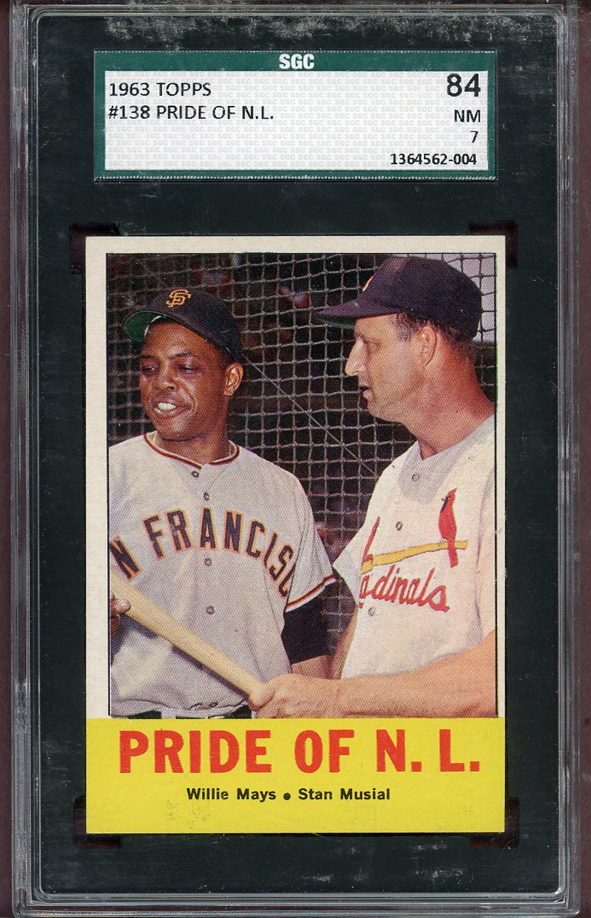 1963 Topps Baseball #138 Willie Mays Stan Musial SGC 7 NM 568646