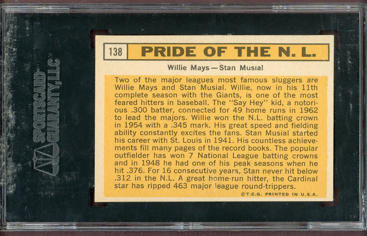 1963 Topps Baseball #138 Willie Mays Stan Musial SGC 7 NM 568646