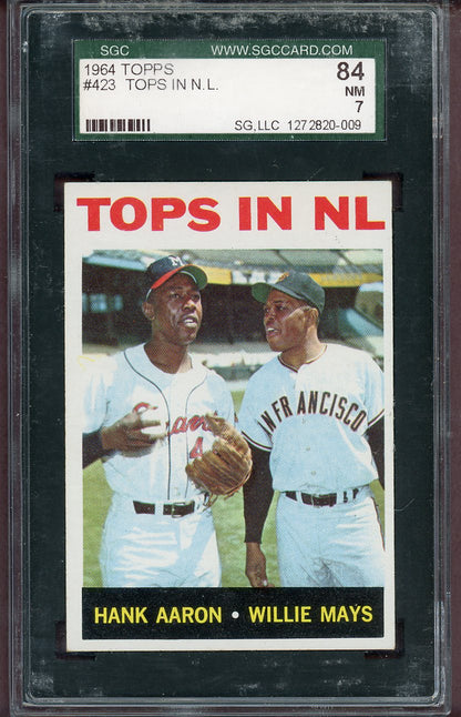 1964 Topps Baseball #423 Hank Aaron Willie Mays SGC 7 NM 568650