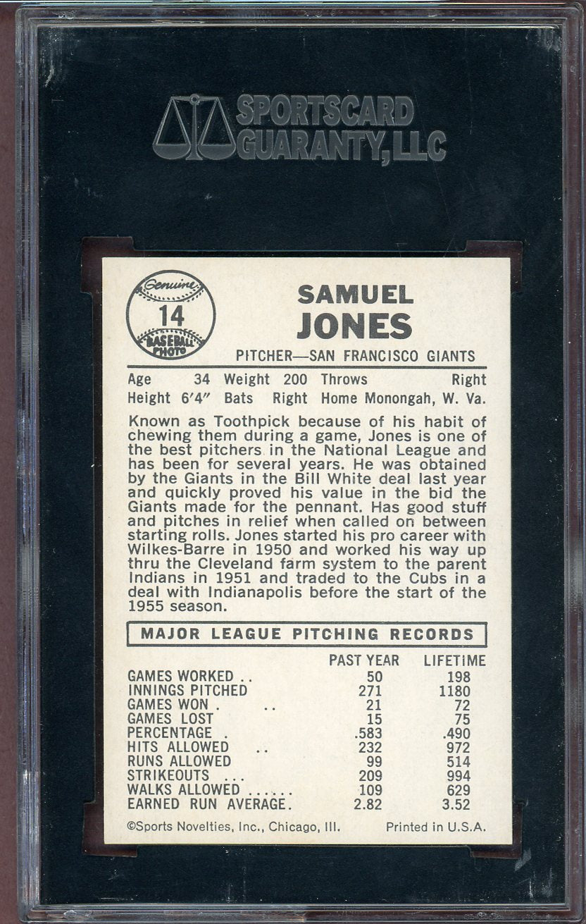 1960 Leaf Baseball #014 Sam Jones Giants SGC 8.5 NM/MT+ 568655