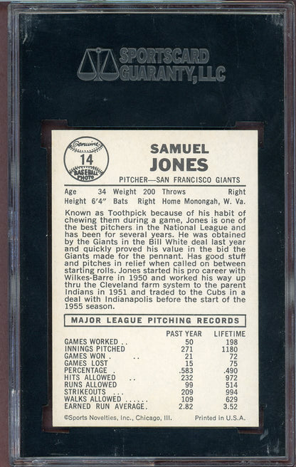 1960 Leaf Baseball #014 Sam Jones Giants SGC 8.5 NM/MT+ 568655