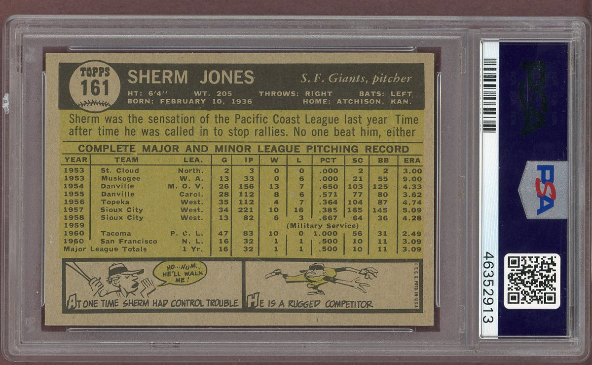1961 Topps Baseball #161 Sherman Jones Giants PSA 7 NM 568659